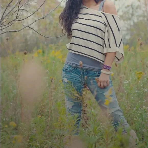 y2k Metropark 2000s striped grunge off the shoulder top  - sz small - Picture 9 of 9